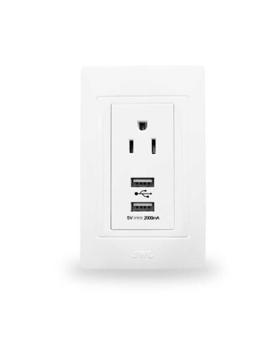 Placa con 1 toma corriente 2P+T y dos conectores USB
